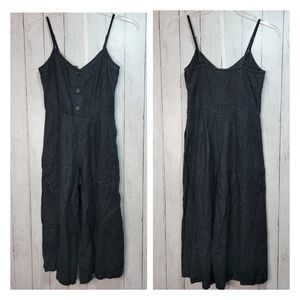 GAP Women’s 100% Linen Black Wide Leg Jumpsuit Romper Adjustable Straps Size XS.